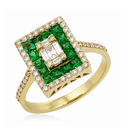 Кольцо из желтого золота с бриллиантами, изумрудом
