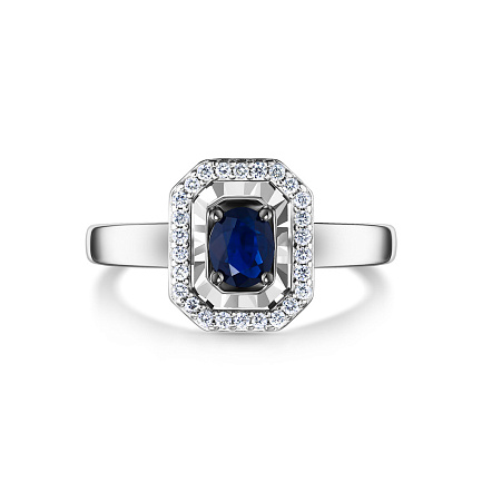 Кольцо из белого золота с бриллиантами, сапфиром