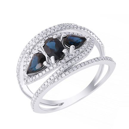 Кольцо из белого золота с бриллиантами, сапфиром