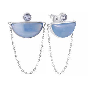 Пусеты из серебра с халцедоном, топазом