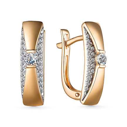 Серьги с английским замком из красного золота с бриллиантами