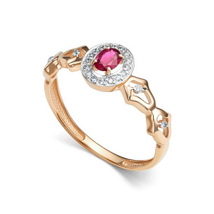 Кольцо из красного золота с рубином и бриллиантами