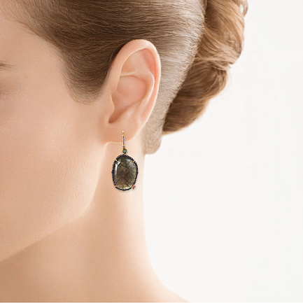 Серьги с французским замком из желтого золота с бриллиантами