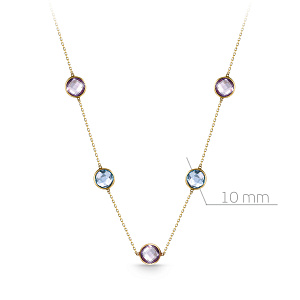 Колье из желтого золота с аметистами, топазами, плетение якорное