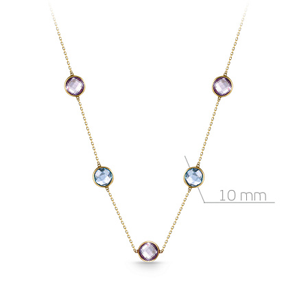 Колье из желтого золота с аметистами, топазами, плетение якорное