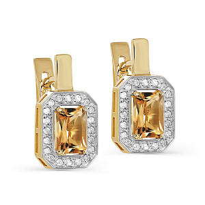 Серьги с английским замком из желтого золота с бриллиантами