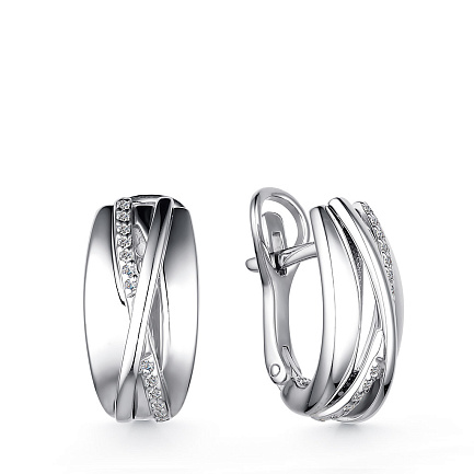 Серьги с английским замком из серебра с фианитами