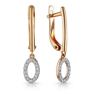 Серьги с английским замком из красного золота с фианитом