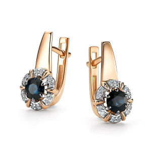 Серьги с английским замком из красного золота с бриллиантом