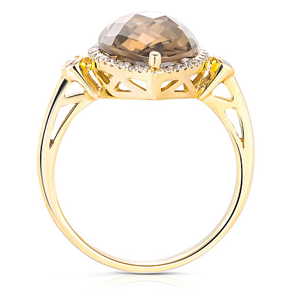 Кольцо из желтого золота с бриллиантами, раухтопазом