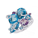 Кольцо из белого золота с аметистами, бриллиантами