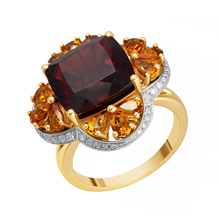 Кольцо из желтого золота с бриллиантами, гранатом