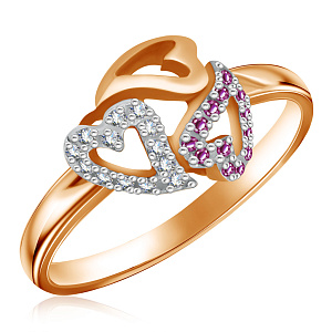 Кольцо из красного золота с бриллиантами, рубинами