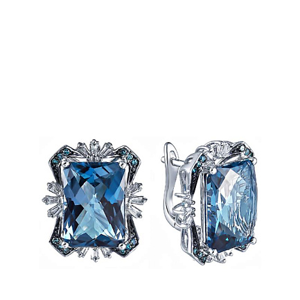 Серьги из белого золота с бриллиантами, топазами