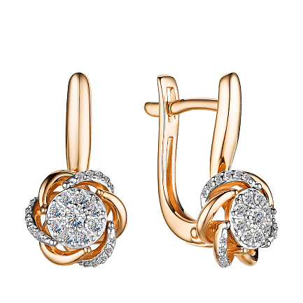 Серьги с английским замком из красного золота с бриллиантами