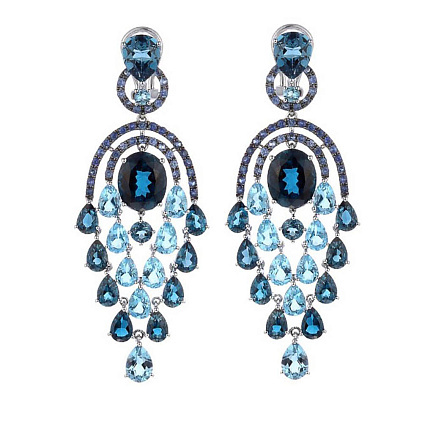 Серьги из белого золота с сапфирами, топазами