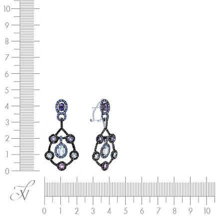 Серьги из белого золота с аквамаринами, аметистами