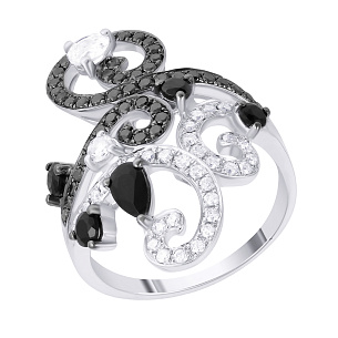 Кольцо из белого золота с бриллиантами, топазами и ониксами