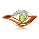 Кольцо из красного золота с фианитом, хризолитом