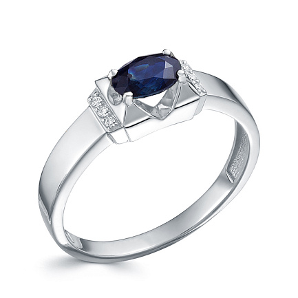 Кольцо из белого золота с бриллиантами, сапфиром