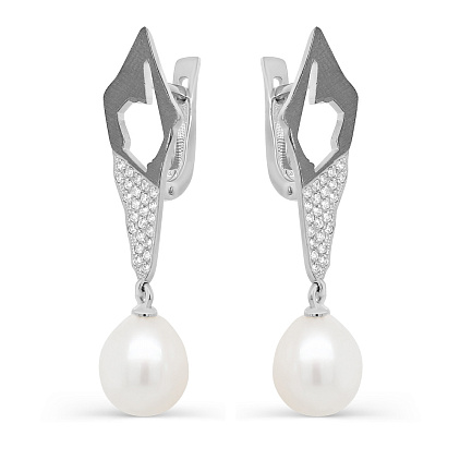 Серьги с английским замком из белого золота с бриллиантами