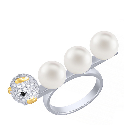 Кольцо из серебра с жемчугом, фианитом