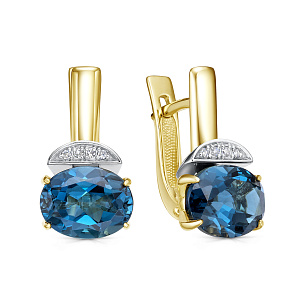 Серьги с английским замком из желтого золота с топазом