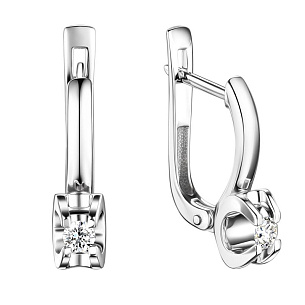 Серьги с английским замком из белого золота с бриллиантом
