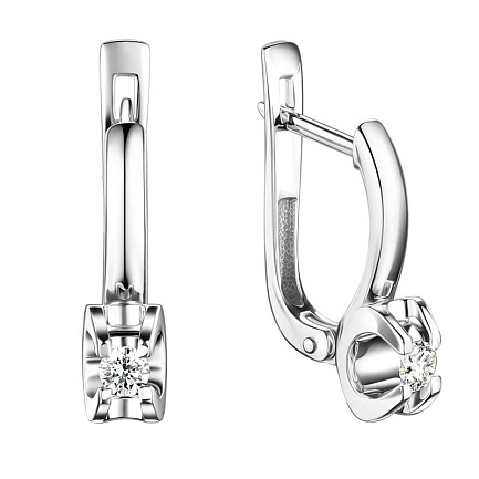 Серьги с английским замком из белого золота с бриллиантами