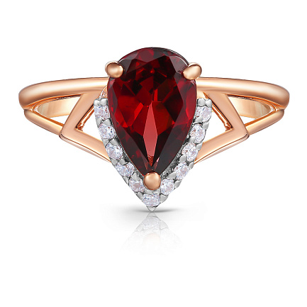 Кольцо из красного золота с гранатом, фианитом