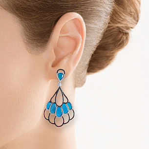 Серьги с агатом, фианитом из серебра