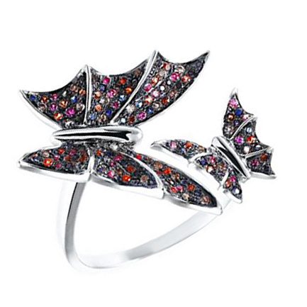 Кольцо из белого золота с сапфирами, топазами