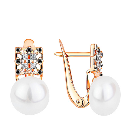 Серьги с английским замком из красного золота с жемчугом