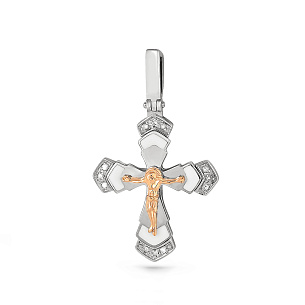 Серебряный крест с бриллиантами, эмалью