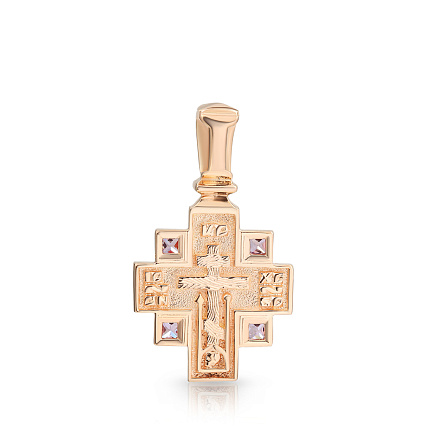 Крест из красного золота с фианитом