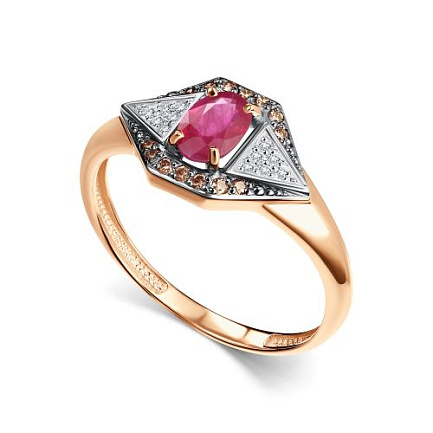 Кольцо из красного золота с бриллиантами, рубином