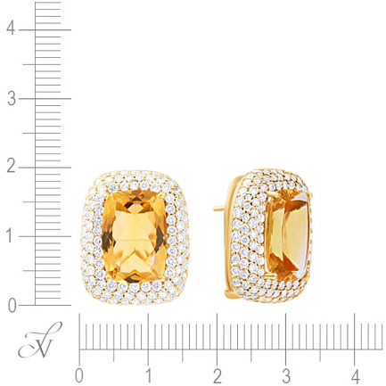 Серьги из желтого золота с бриллиантами, цитринами