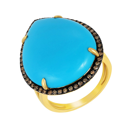 Кольцо из желтого золота с бирюзой, бриллиантами