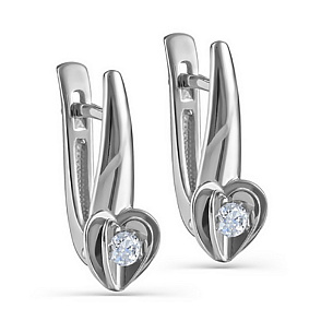 Серьги с английским замком из белого золота с бриллиантами