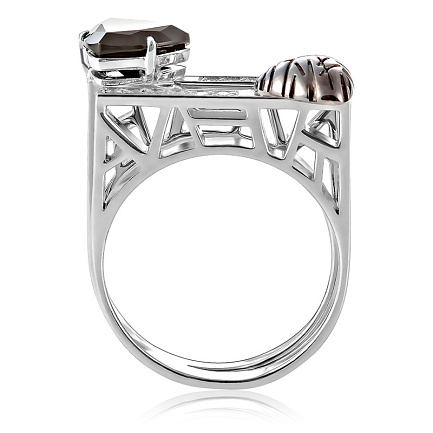 Кольцо из серебра с агатом, фианитами