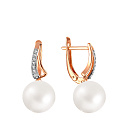 Серьги из красного золота с жемчугом, фианитом