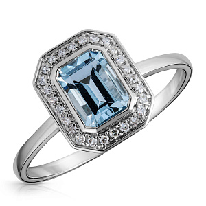 Кольцо из белого золота с аквамарином, бриллиантами