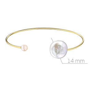 Браслет жесткий из желтого золота с жемчугом