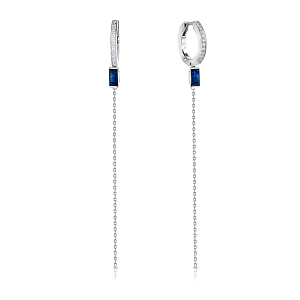 Серьги из белого золота с бриллиантами, сапфирами