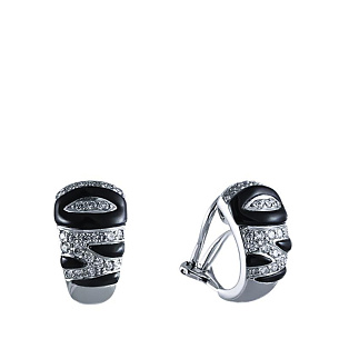 Серьги из белого золота с бриллиантами, ониксами