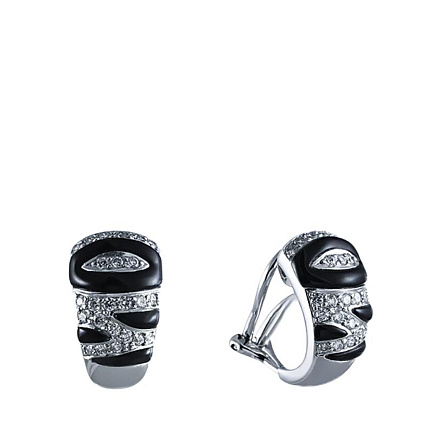 Серьги из белого золота с бриллиантами, ониксами