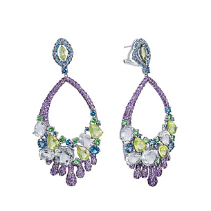 Серьги из черненого золота с бриллиантами, цветными