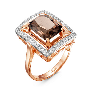 Кольцо из комбинированного золота с бриллиантами, раухтопазом