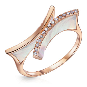 Кольцо из красного золота с бриллиантами, перламутром