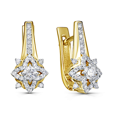 Серьги с английским замком из желтого золота с бриллиантами